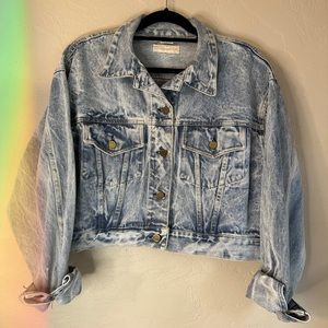 Cropped Distressed Jean Jacket - size L
